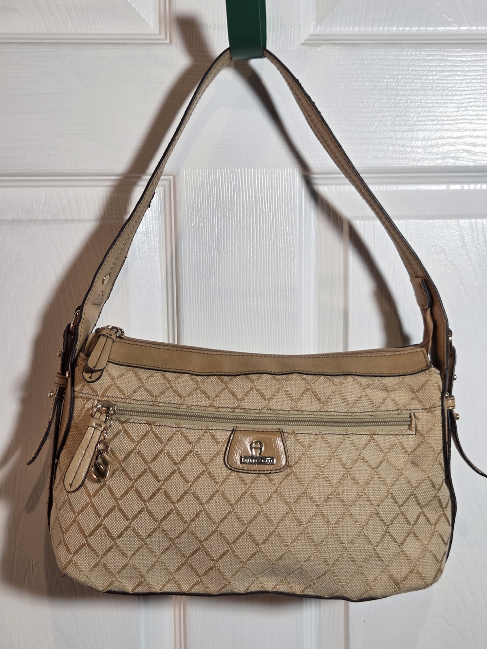 Etienne Aigner canvas and leather baguette shoulder bag